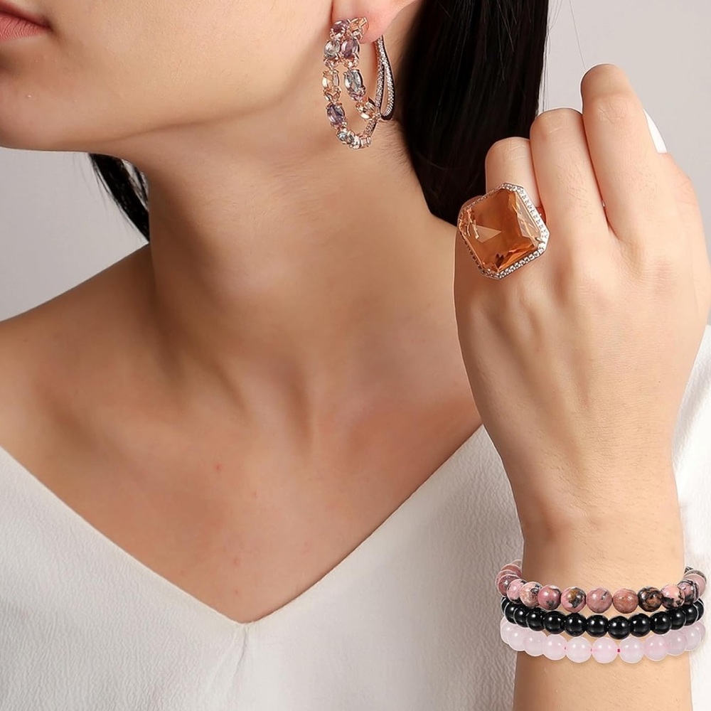 🆕New Loving Life Gemstone Bracelet Set -Rose Quartz, Rhodonite & Onyx - Picture 10 of 11